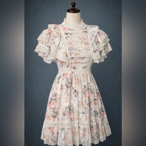 Frilly floral lace and ruffled emo cottagecore & kawaii fit and flare dress. 4